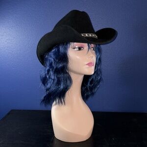 Rodeo King Black Cattleman Hat w/ Silver Rhinestone Bead Band - Size Medium